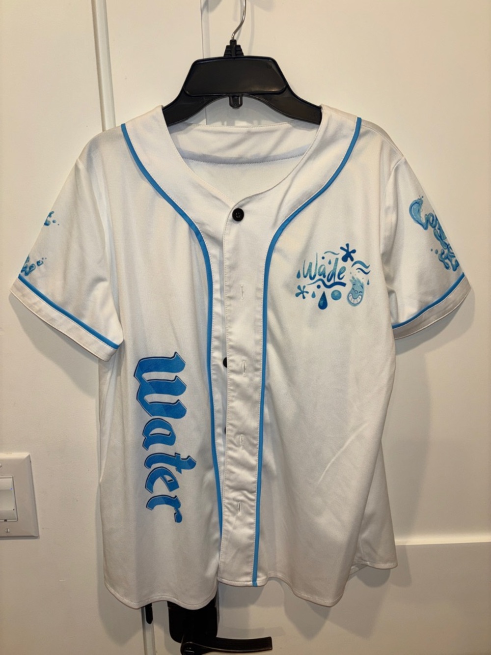 White & Light Blue 'Water' Graphic Baseball Jersey